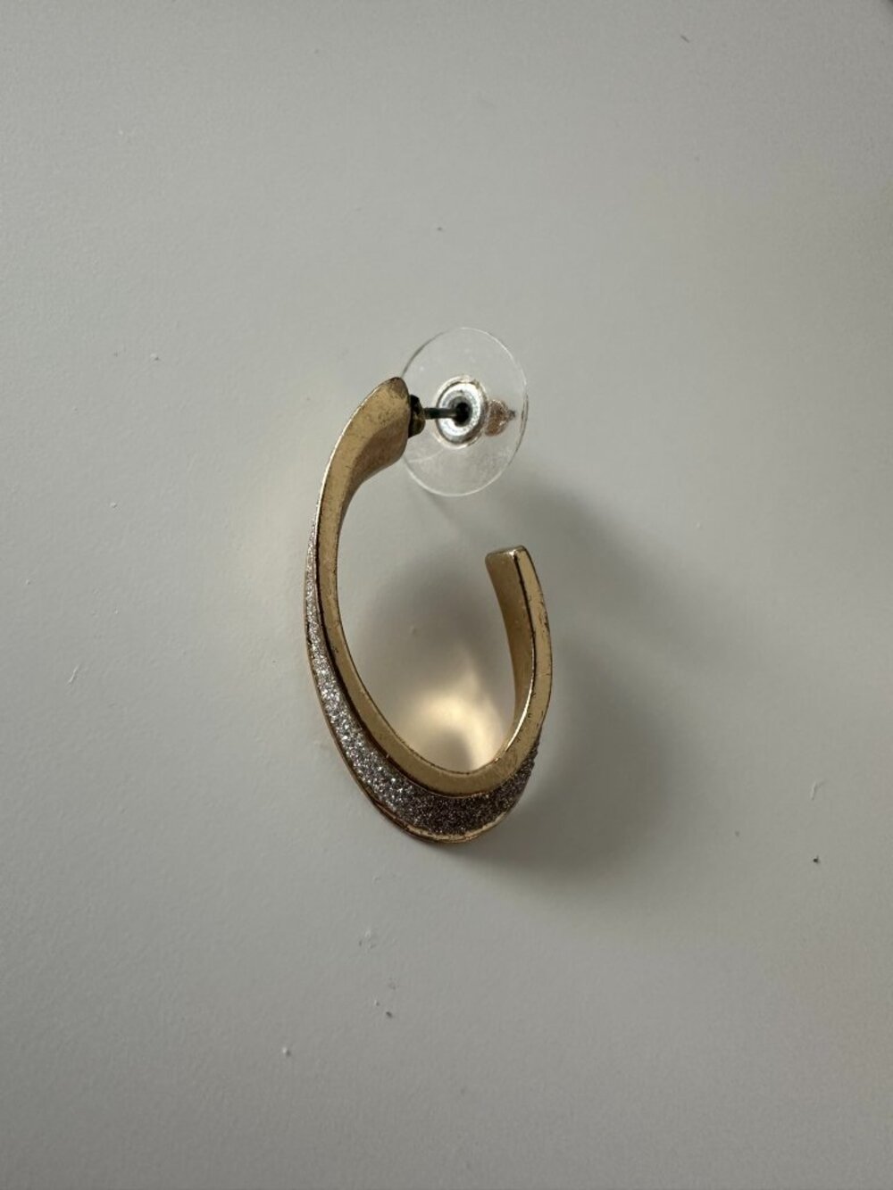 Lulus Gold / Sparkle Half Hoop Earring with Stud - 1.25" x 0.75"